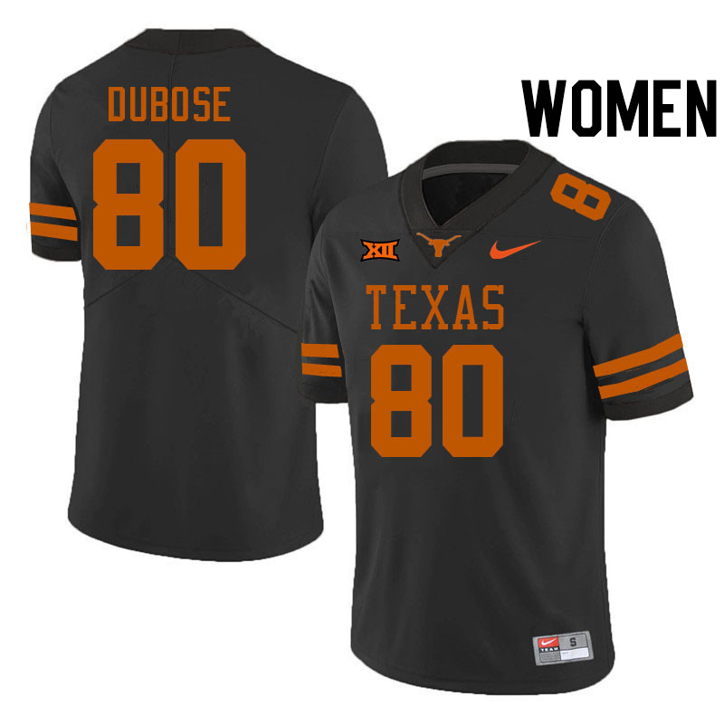 Women #80 Freddie Dubose Texas Longhorns College Football Jerseys Stitched-Black